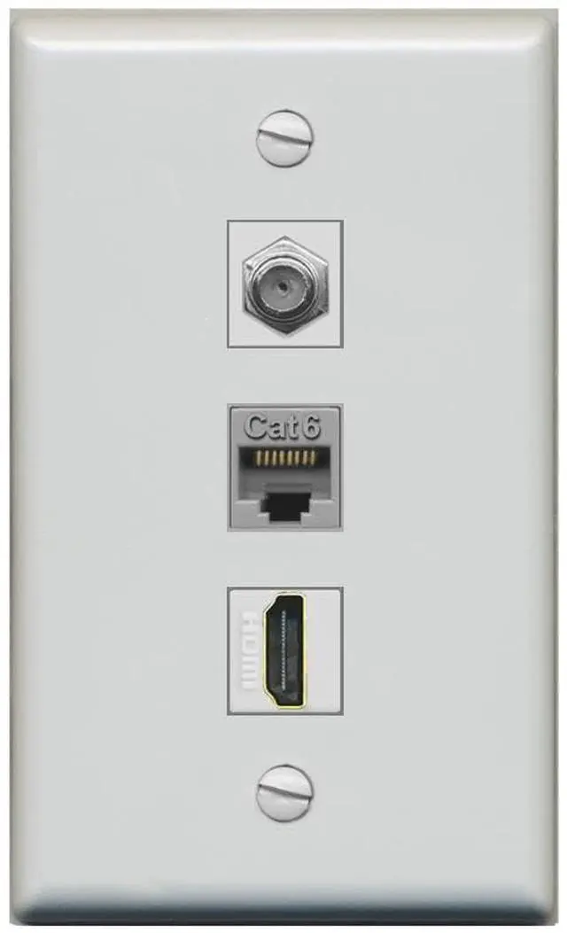 Main image of 1 Gang Wall Plate (Gray) 3 Port - Coax (Black) Cat6 (Black) HDMI (Black)