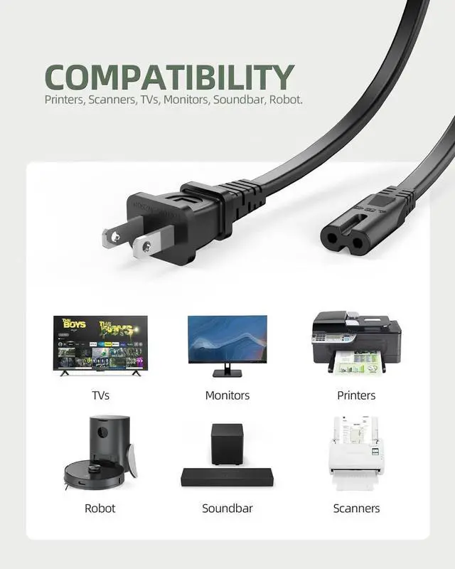 Alt view image 4 of 5 - AC Power Cord Cable Compatible with LG 65UP7000PUA 55UP7050ZUA 65UP7050ZUA LED TV