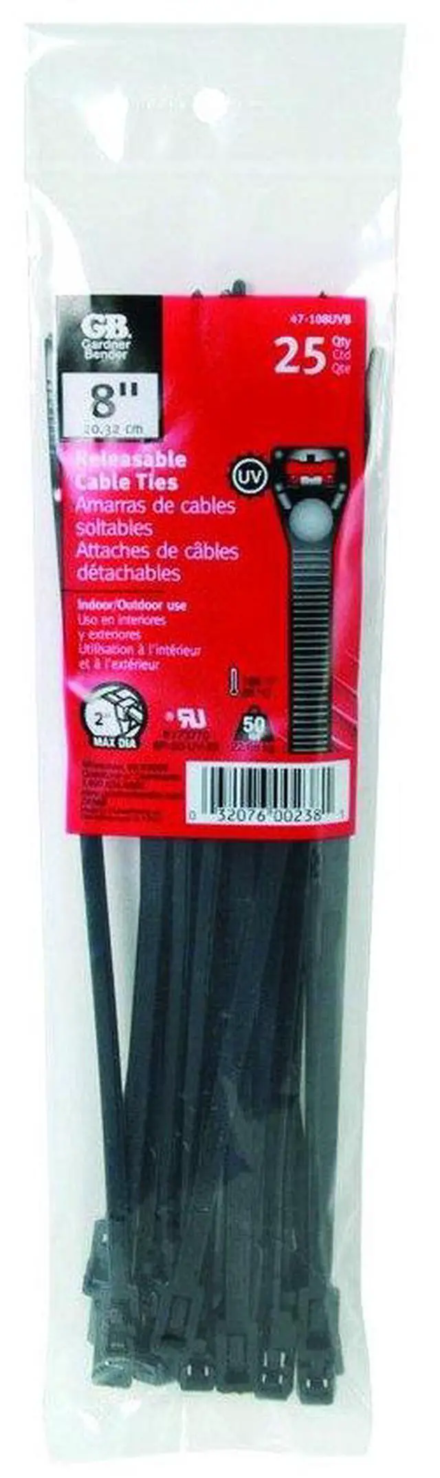 Main image of GB 47-108UVB 8" Black Releasable Cable Ties 25 Count