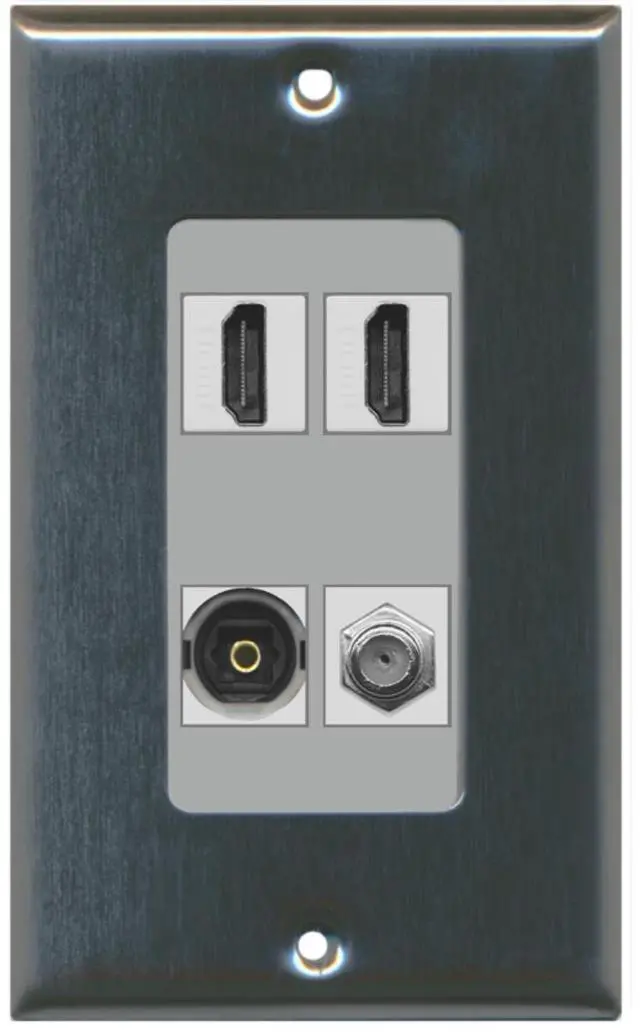 Main image of 2 Port HDMI 1 Port Coax Cable TV- F-Type 1 Port Toslink Wall Plate Decorative Wall Plate - Stainless Steel/Gray
