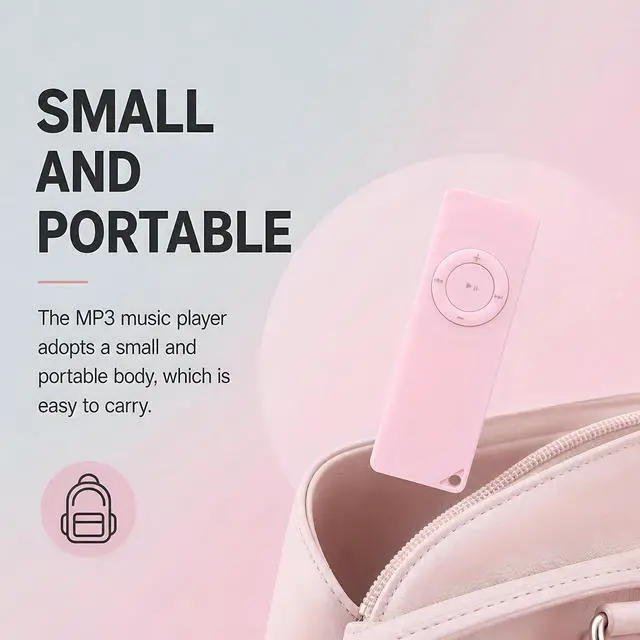 Alt view image 5 of 7 - 64GB MP3 Player No Bluetooth, Lossless Sound Portable Music Player for Kids Running Cycling, Small MP3 Player Without WiFi Support Memory Card, Roseate