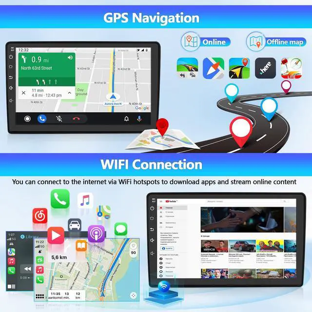 Alt view image 6 of 7 - Car Stereo MP5 Player for Honda CRV 2007-2011 | with Wireless CarPlay/Android Auto with WiFi GPS Navigation, 9in Touch Screen Car Radio with Bluetooth Backup Camera FM