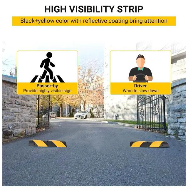 Alt view image 3 of 6 - 3 Ft Rubber Speed Bump (2 Pack) - Heavy Duty 25000 Lbs Load Capacity, 2 Channel Cable Protector Ramp for Driveway, Road, Parking Lot - Asphalt/Concrete/Gravel Installation, Includes 8 Bolt Spikes