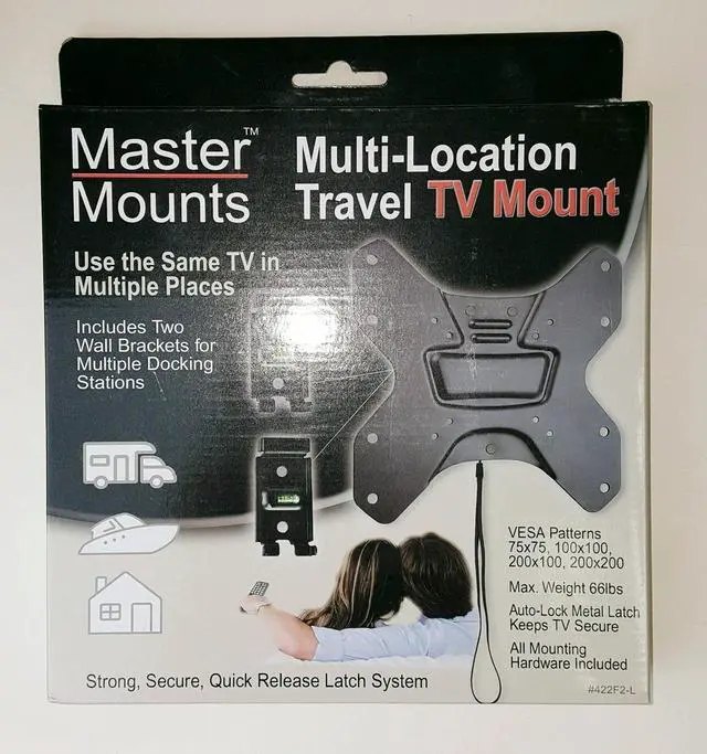 Alt view image 2 of 3 - 422F2-L Portable Travel Wall Mount Use 1 TV in 2 Places | 2 Wall Brackets for use in 2 different rooms. Great for Mounting in Campers, RVs, Ice Fishing Houses, Fits VESA up to 200x200