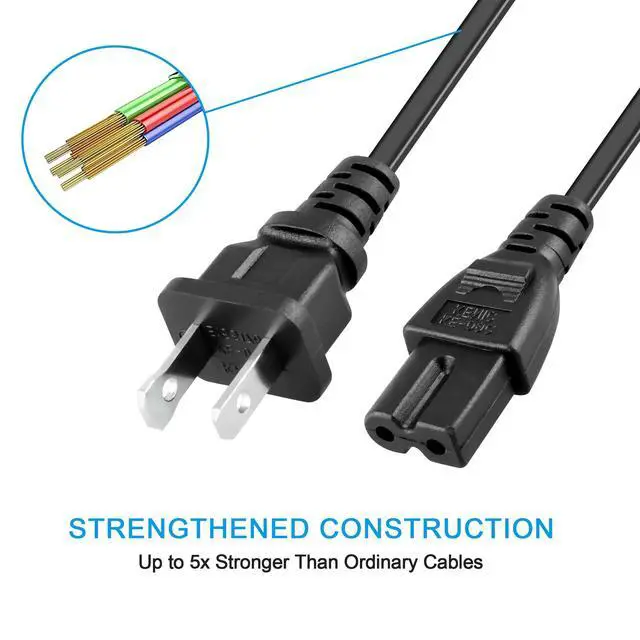 Alt view image 4 of 4 - 6ft AC Power Cord Cable Compatible with Insignia NS24DF310NA19 NS-32D201NA14 2-Prong Wire