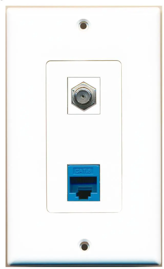 Main image of 1 Port Coax Cable TV- F-Type 1 Port Cat6 Ethernet Blue Wall Plate Oversized Jumbo MIDI