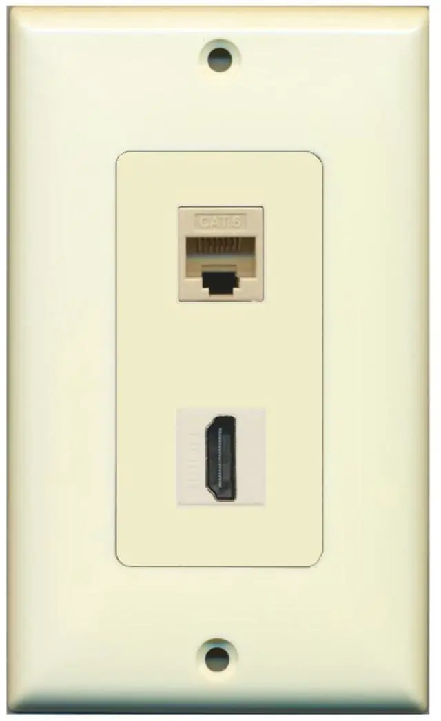 Main image of 1 x Cat6 Ethernet Female and 1 x HDMI Port Wall Plate Decorative - Light Almond