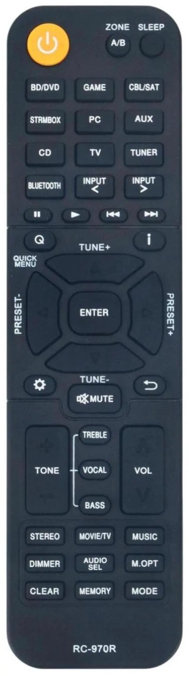 Main image of RC-970R Replacement Remote Control for Onkyo AV Receiver | Use in Living Rooms or Rooms, No programming or pairing needed, Replace Remote Compatible Models TX-SR393 HT-R398 TX-SR494
