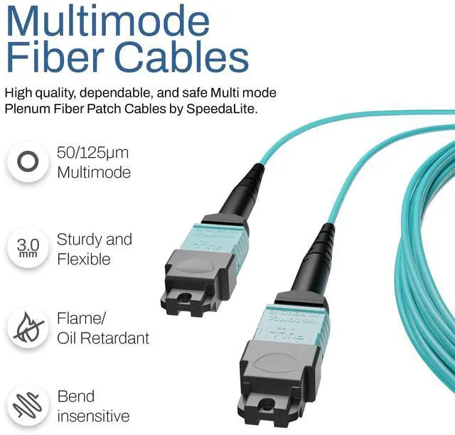 Alt view image 3 of 4 - 3 Meter OM3 12-Fiber MTP Female to MTP Female Trunk Cable, 100Gig, OFNP Plenum Rated, Type B Polarity, Corning Glass, High-Density Backbone Fiber for Data Center, SAN, Telecom, Rack Systems