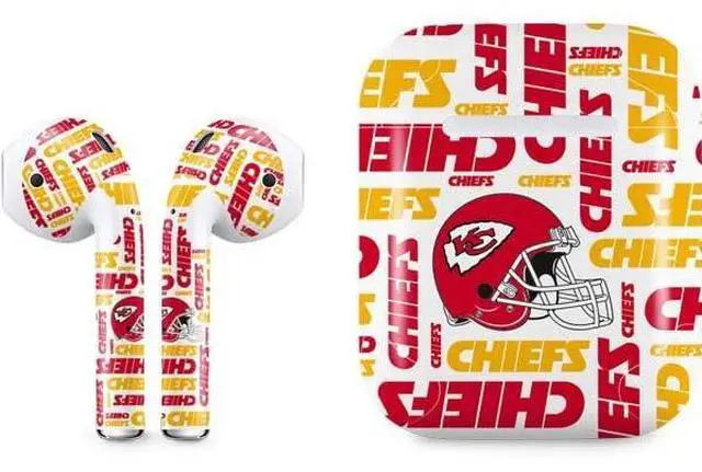 Main image of Decal Audio Skin Compatible with Apple AirPods - Officially Licensed NFL Kansas City Chiefs White Blast Design