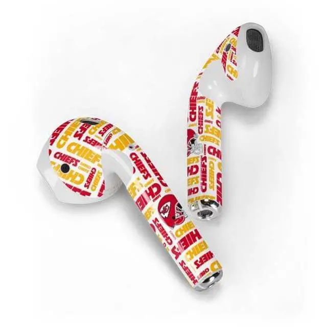 Alt view image 2 of 4 - Decal Audio Skin Compatible with Apple AirPods - Officially Licensed NFL Kansas City Chiefs White Blast Design