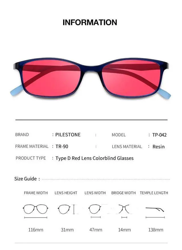 Alt view image 2 of 6 - TP-042 Lens D Color Blind Glasses 10-Year-Old Kid Frame for Red Blindness Indoor and Outdoor Use
