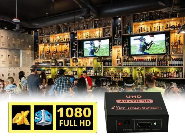 Alt view image 4 of 6 - HDMI Audio Video Splitter 1 in 2 out, 4K Ultra HD Resolution, Powered HDMI Splitter for Dual Duplicate Monitors Ver 1.4 Certified for Full HD 1080P High Resolution & 3D Support