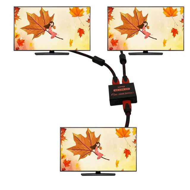 Alt view image 5 of 6 - HDMI Audio Video Splitter 1 in 2 out, 4K Ultra HD Resolution, Powered HDMI Splitter for Dual Duplicate Monitors Ver 1.4 Certified for Full HD 1080P High Resolution & 3D Support