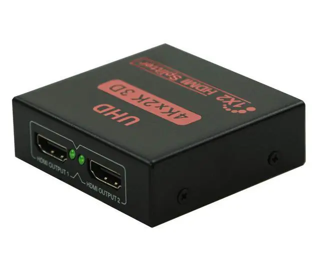 Alt view image 6 of 6 - HDMI Audio Video Splitter 1 in 2 out, 4K Ultra HD Resolution, Powered HDMI Splitter for Dual Duplicate Monitors Ver 1.4 Certified for Full HD 1080P High Resolution & 3D Support