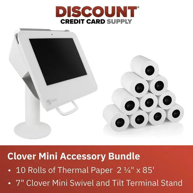 Alt view image 2 of 6 - DCCStands Clover Mini/Clover Mini 3 7" Swivel and Tilt Stand and 10 Roll Case of Thermal Paper 2 1/4" x 85' Bundle, White