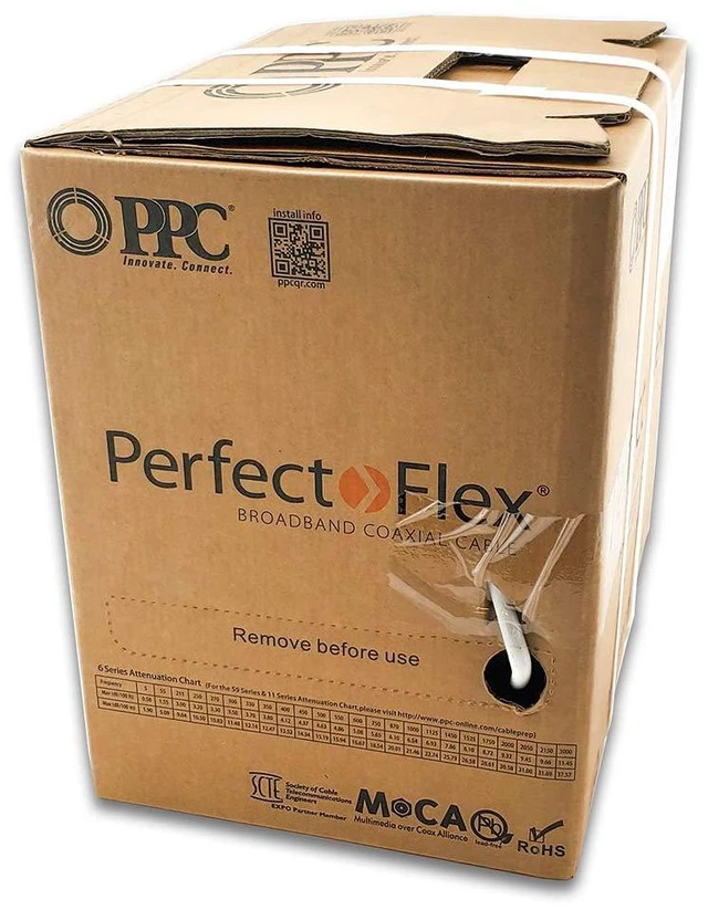Alt view image 2 of 6 - Perfectflex Coaxial Cable 6 Series 500 Ft Rg6 Trishield 77 Braid White Color Copper Clad Steel