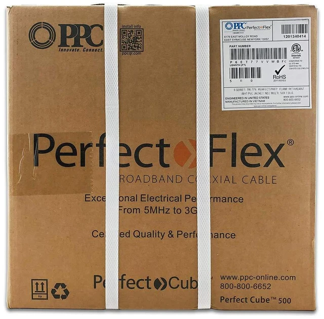 Alt view image 3 of 6 - Perfectflex Coaxial Cable 6 Series 500 Ft Rg6 Trishield 77 Braid White Color Copper Clad Steel