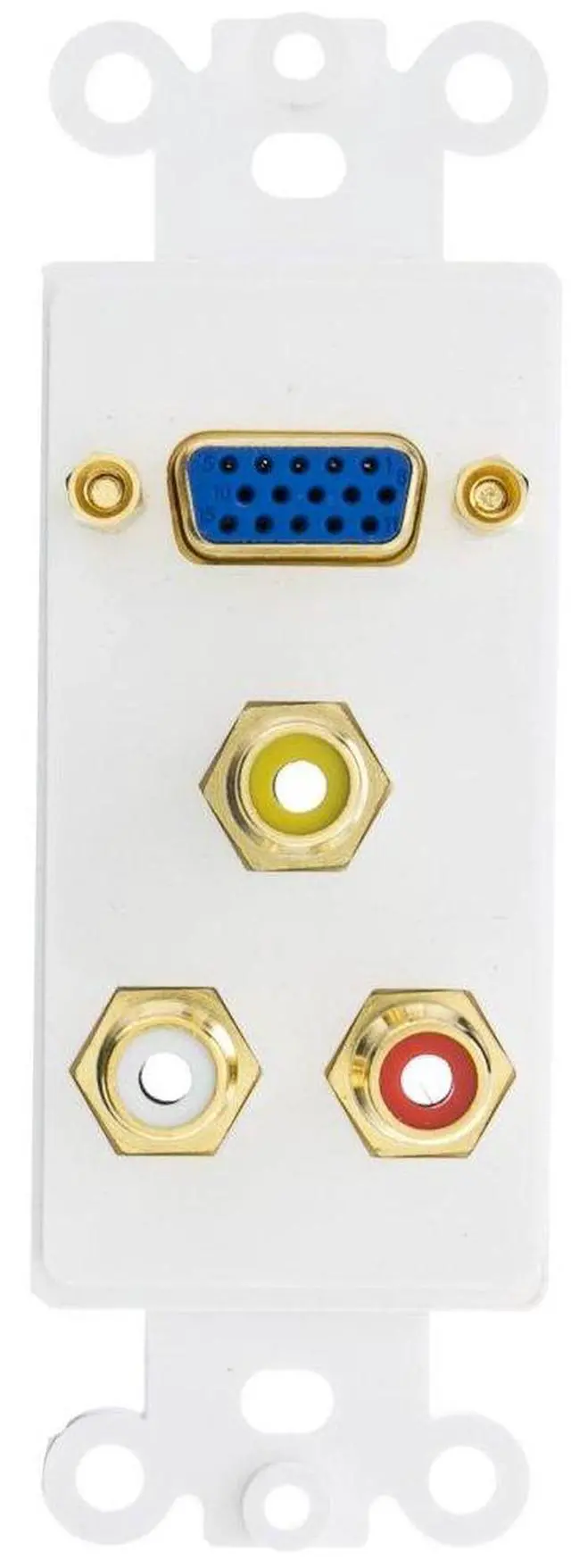Main image of Decora Wall Plate Insert, White, 1 VGA Coupler and 3 RCA Couplers (Red/White/Yellow), HD15 Female and RCA Female