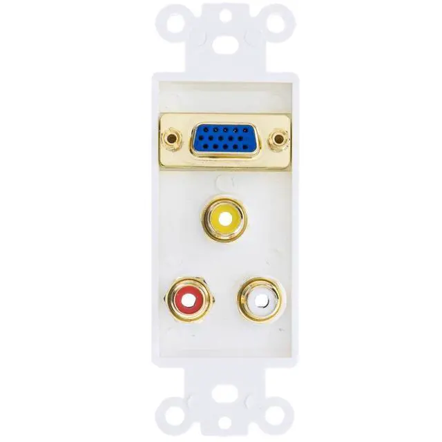 Alt view image 2 of 2 - Decora Wall Plate Insert, White, 1 VGA Coupler and 3 RCA Couplers (Red/White/Yellow), HD15 Female and RCA Female