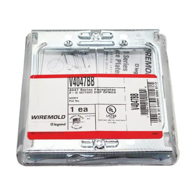 Alt view image 2 of 3 - Wiremold V4047BB 2-Gang Cover Plate With 2 Duplex Opening, Ivory