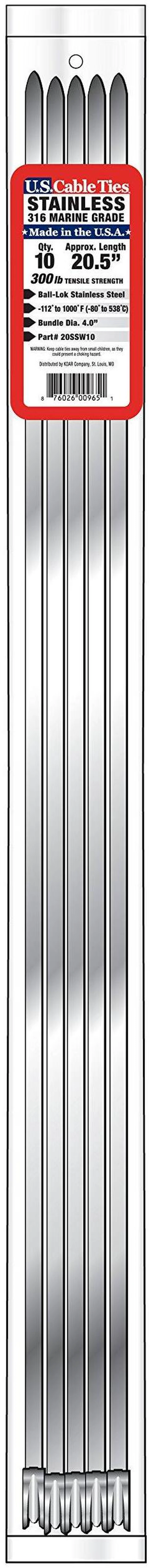 Main image of 20SSW10 20-Inch 300-Pound 316 Wide Stainless Steel Ties, 10-Pack