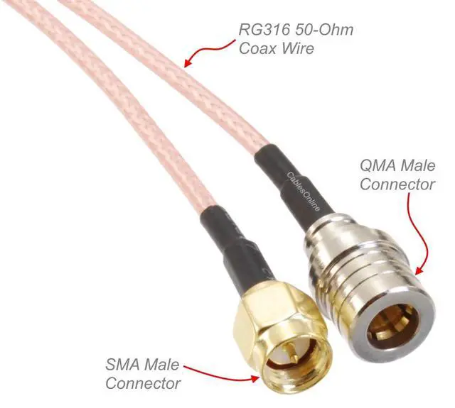 Alt view image 4 of 4 - CablesOnline, 3ft. QMA Male to SMA Male 50-Ohm RG316 Coax Low Loss Jumper Cable, RF-MQ103