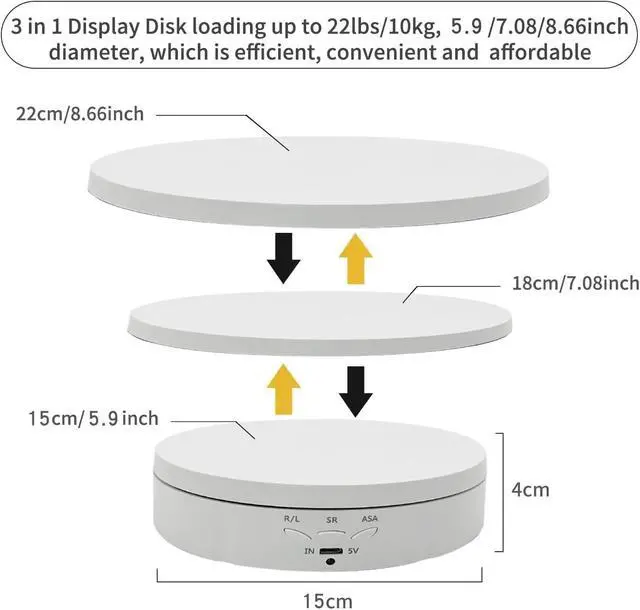 Alt view image 5 of 6 - 3 in 1 Rotating Display Stand with 5.9/7.08/8.66 inch Replacement Cover, 360 Degree Rotating Display Stand with Remote Control for Photography Products and Video Show,Max Load 22Lbs-White