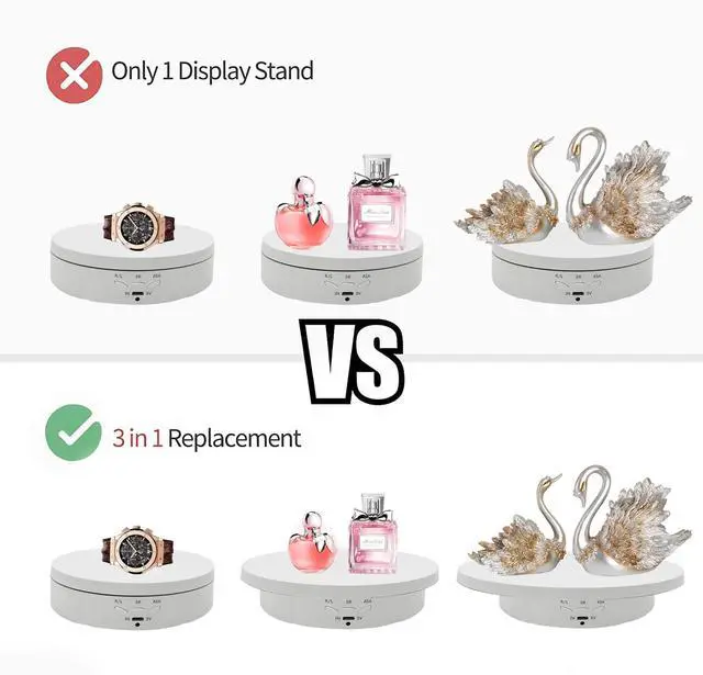 Alt view image 6 of 6 - 3 in 1 Rotating Display Stand with 5.9/7.08/8.66 inch Replacement Cover, 360 Degree Rotating Display Stand with Remote Control for Photography Products and Video Show,Max Load 22Lbs-White