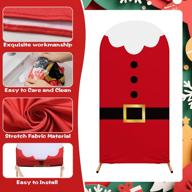 Alt view image 2 of 6 - 3 Pack Christmas Arch Backdrop Covers Santa Elf for 4ft 5ft 6ft Stretch Fabric Fits Arches, Santa Belt Elf Costume Prints, Merry Christmas Text, Photoshoot Ceremony Decoration, Reusable