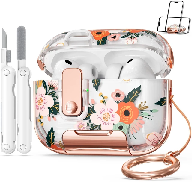 Main image of for Apple AirPod Pro 3 Case 2025 with Lock,Clear TPU Floral AirPod Pro 3 Generation Case Cover for Women Girly, iPod Pro 3 Cases with Keychain & Cleaner Kit- White Berry Flower