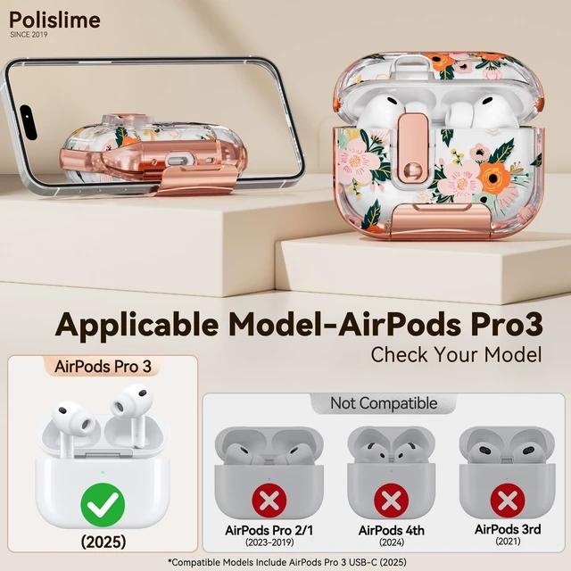 Alt view image 2 of 7 - for Apple AirPod Pro 3 Case 2025 with Lock,Clear TPU Floral AirPod Pro 3 Generation Case Cover for Women Girly, iPod Pro 3 Cases with Keychain & Cleaner Kit- White Berry Flower