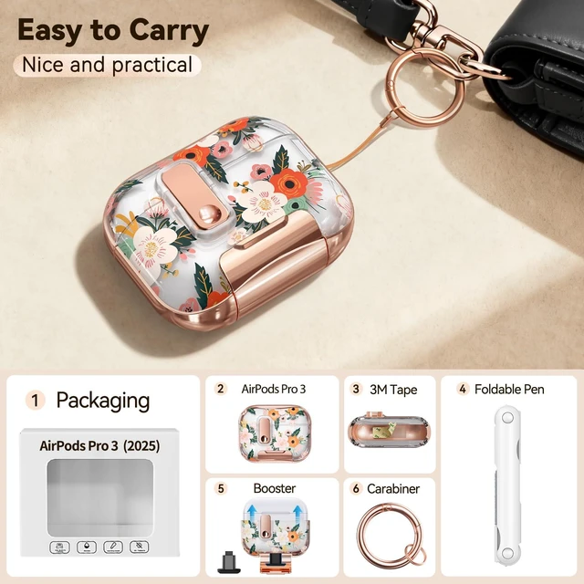 Alt view image 5 of 7 - for Apple AirPod Pro 3 Case 2025 with Lock,Clear TPU Floral AirPod Pro 3 Generation Case Cover for Women Girly, iPod Pro 3 Cases with Keychain & Cleaner Kit- White Berry Flower