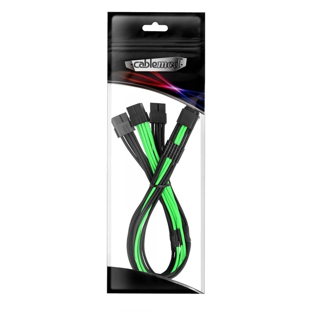 Alt view image 3 of 3 - ModMesh Pro 12V-2x6 12VHPWR StealthSense PCIe Extension (Black + Light Green, 16-pin to Triple 8-pin, 45cm)