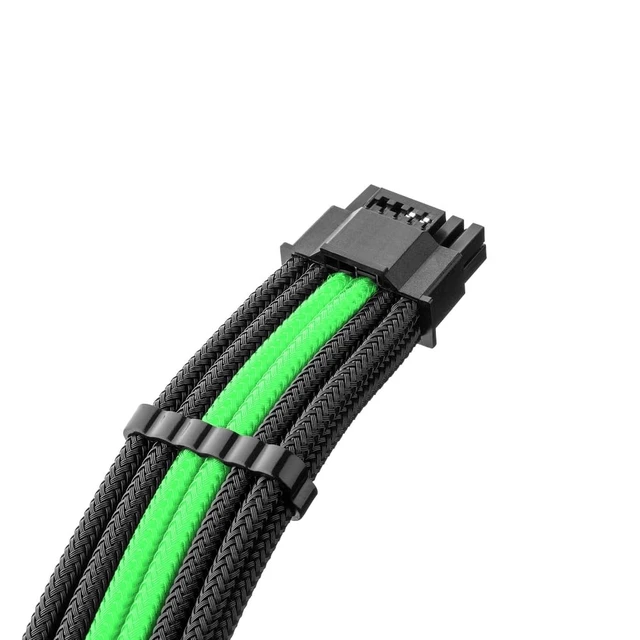 Alt view image 2 of 3 - ModMesh Pro 12V-2x6 12VHPWR StealthSense PCIe Extension (Black + Light Green, 16-pin to Triple 8-pin, 45cm)