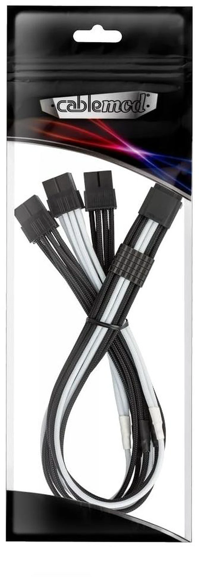 Alt view image 3 of 3 - ModMesh Pro Sleeved 12VHPWR StealthSense PCI-e Extension (Black + White, 16-pin to Triple 8-pin, 45cm)