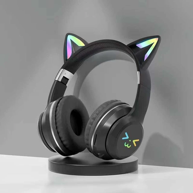 Main image of Cat Ear Bluetooth Headphones for Kids, Wireless Foldable Headphones with Microphone, LED Light Up Over Ear Headphones with Mic, for Home Office CellphoneiPhone/iPad/Laptop/PC (Black)