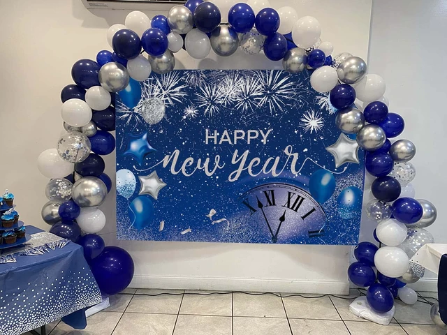 Alt view image 3 of 7 - Blue Happy New Year Backdrop 2027 New Year Eve Party Photography Background 8X6FT Fireworks New Years Banner Navy Blue Silver Glitter Sequin 2027 New Years Countdown Party Decorations Supplies Banner