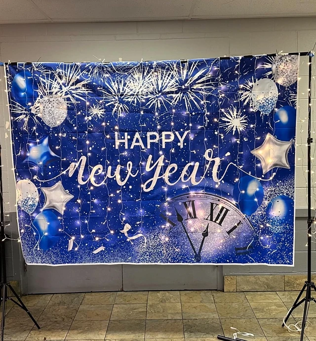 Alt view image 5 of 7 - Blue Happy New Year Backdrop 2027 New Year Eve Photography Background 10x8ft 2027 Happy New Year Backdrop,Glitter Fireworks Balloon Banner Navy Blue Silver Sequin New Years Party Decor Supplies
