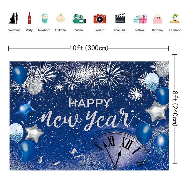 Alt view image 6 of 7 - Blue Happy New Year Backdrop 2027 New Year Eve Photography Background 10x8ft 2027 Happy New Year Backdrop,Glitter Fireworks Balloon Banner Navy Blue Silver Sequin New Years Party Decor Supplies