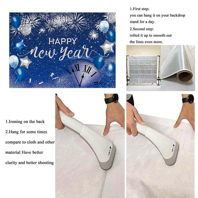 Alt view image 7 of 7 - Blue Happy New Year Backdrop 2027 New Year Eve Party Photography Background 8X6FT Fireworks New Years Banner Navy Blue Silver Glitter Sequin 2027 New Years Countdown Party Decorations Supplies Banner