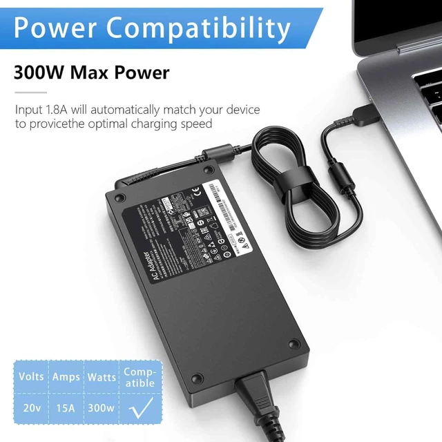 Alt view image 5 of 7 - 300W Laptop Charger Compatible with Lenovo Legion 7i AC Adapter Compatible with R7000P R9000P R9000K Y9000K Y9000X Gaming Supply Power Cord ADL300SLC3A