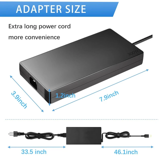 Alt view image 6 of 7 - 300W Laptop Charger Compatible with Lenovo Legion 7i AC Adapter Compatible with R7000P R9000P R9000K Y9000K Y9000X Gaming Supply Power Cord ADL300SLC3A