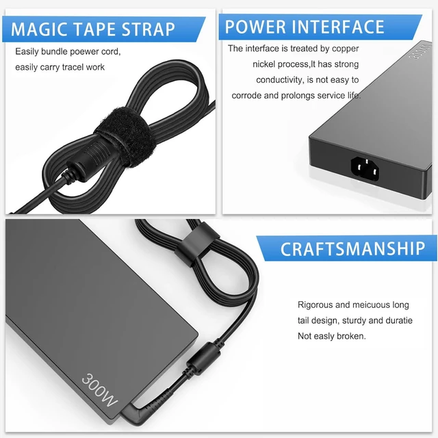 Alt view image 7 of 7 - 300W Laptop Charger Compatible with Lenovo Legion 7i AC Adapter Compatible with R7000P R9000P R9000K Y9000K Y9000X Gaming Supply Power Cord ADL300SLC3A
