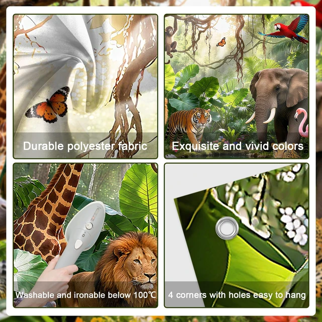 Alt view image 3 of 7 - Jungle Backdrop Safari Party Decorations Rainforest Animals Banner 7x5ft, Polyester, Safari Backdrop, Jungle Party Decorations, Photography Background