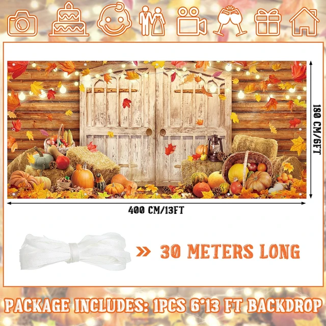Alt view image 2 of 7 - 6 x 13 ft Fall Garage Door Banner Thanksgiving Barn Decor Harvest Pumpkin, Hanging Backdrop Cover, with Grommets, Rope, Autumn Holiday Party Decor, Photo Studio Prop, for Wall, House