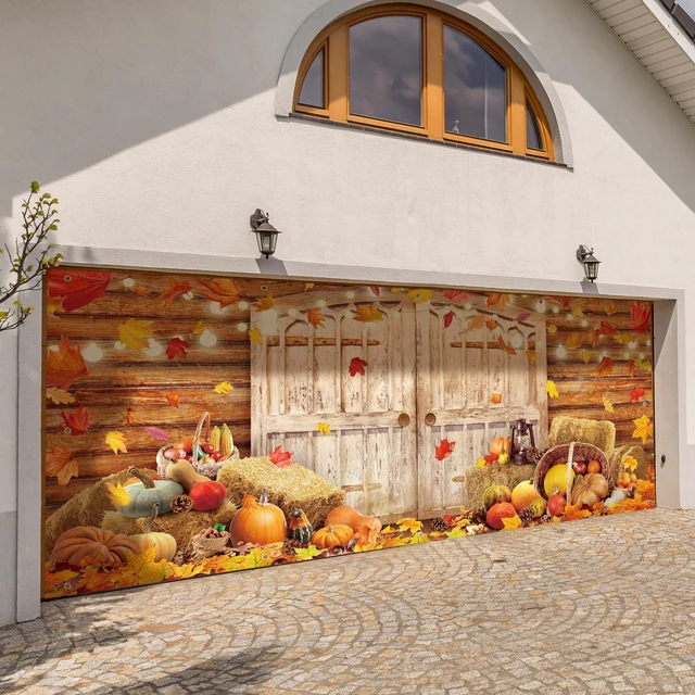 Alt view image 6 of 7 - 6 x 13 ft Fall Garage Door Banner Thanksgiving Barn Decor Harvest Pumpkin, Hanging Backdrop Cover, with Grommets, Rope, Autumn Holiday Party Decor, Photo Studio Prop, for Wall, House