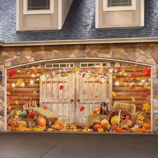 Alt view image 5 of 7 - 6 x 13 ft Fall Garage Door Banner Thanksgiving Barn Decor Harvest Pumpkin, Hanging Backdrop Cover, with Grommets, Rope, Autumn Holiday Party Decor, Photo Studio Prop, for Wall, House