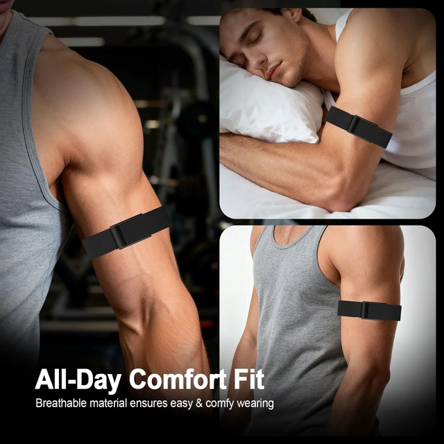 Alt view image 2 of 7 - Nylon Straps Compatible for Whoop 5.0 Bicep Bands Peak/MG Life/One 2-Pack Breathable Sport Elastic 5.0 Ankle/Arm Bands Fitness Training, Adjustable Replacement Strap Men Women, Not for Gen 4