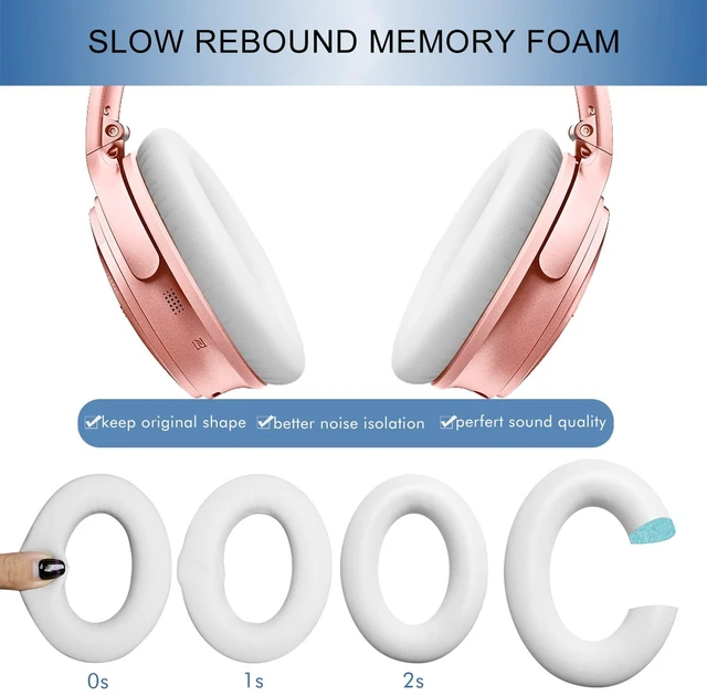 Alt view image 4 of 7 - Replacement Ear Pads for Bose QC35 & QC35 ii, White Earpads for Bose QuietComfort 35ii 35 Headphones, Protein Leather, Noise Isolation Memory Foam